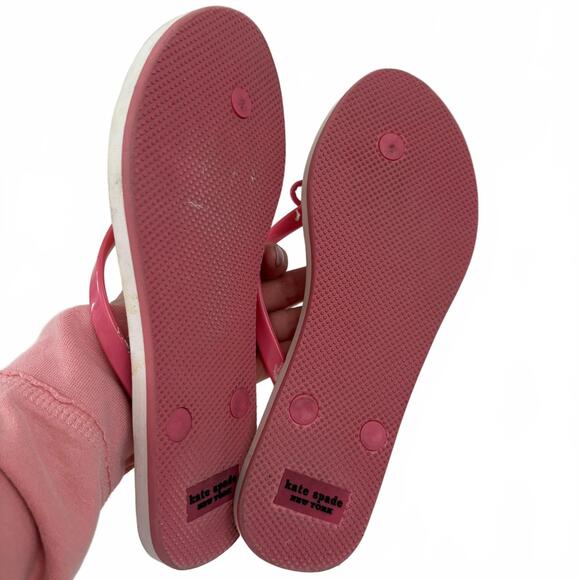 Kate Spade | Flip Flop Thong Sandals White Pink Bow Gold Spade Floral Size 8 - Picture 6 of 6